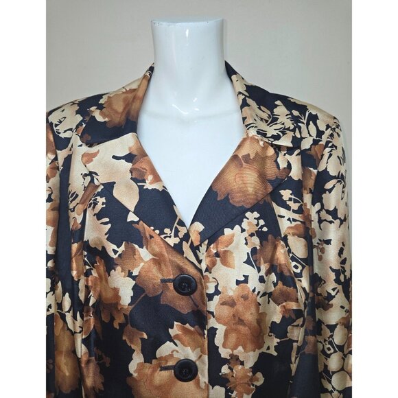 Le Suit Floral Black Brown Blazer Jacket Fully Lined Women Size 18 W - Picture 3 of 7